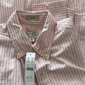 J. Crew Long-Sleeve Oxford Button Down Stripe Shirt Slim Fit, S in White & Pink